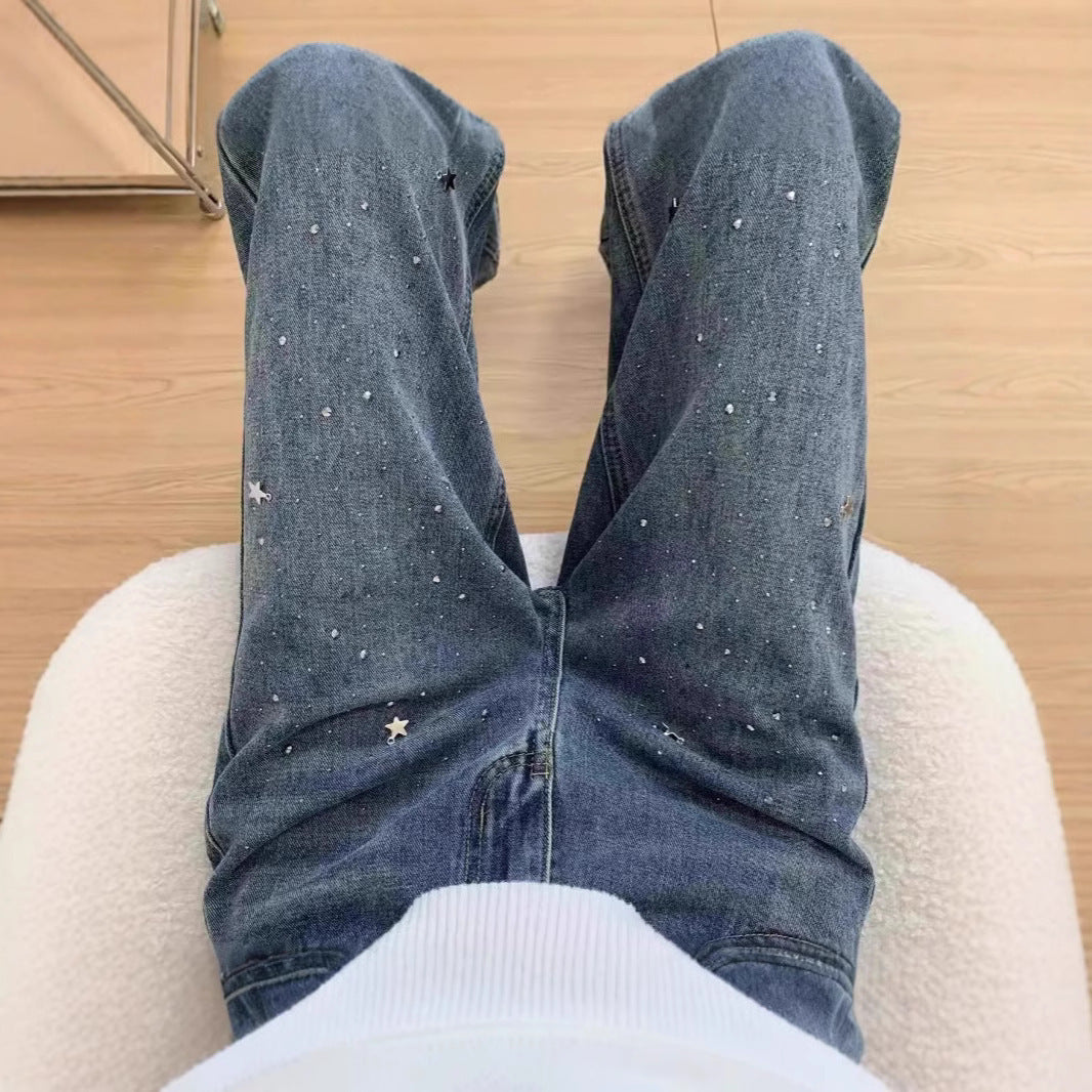 Light Blue Narrow Wide Leg Jeans Straight Spring