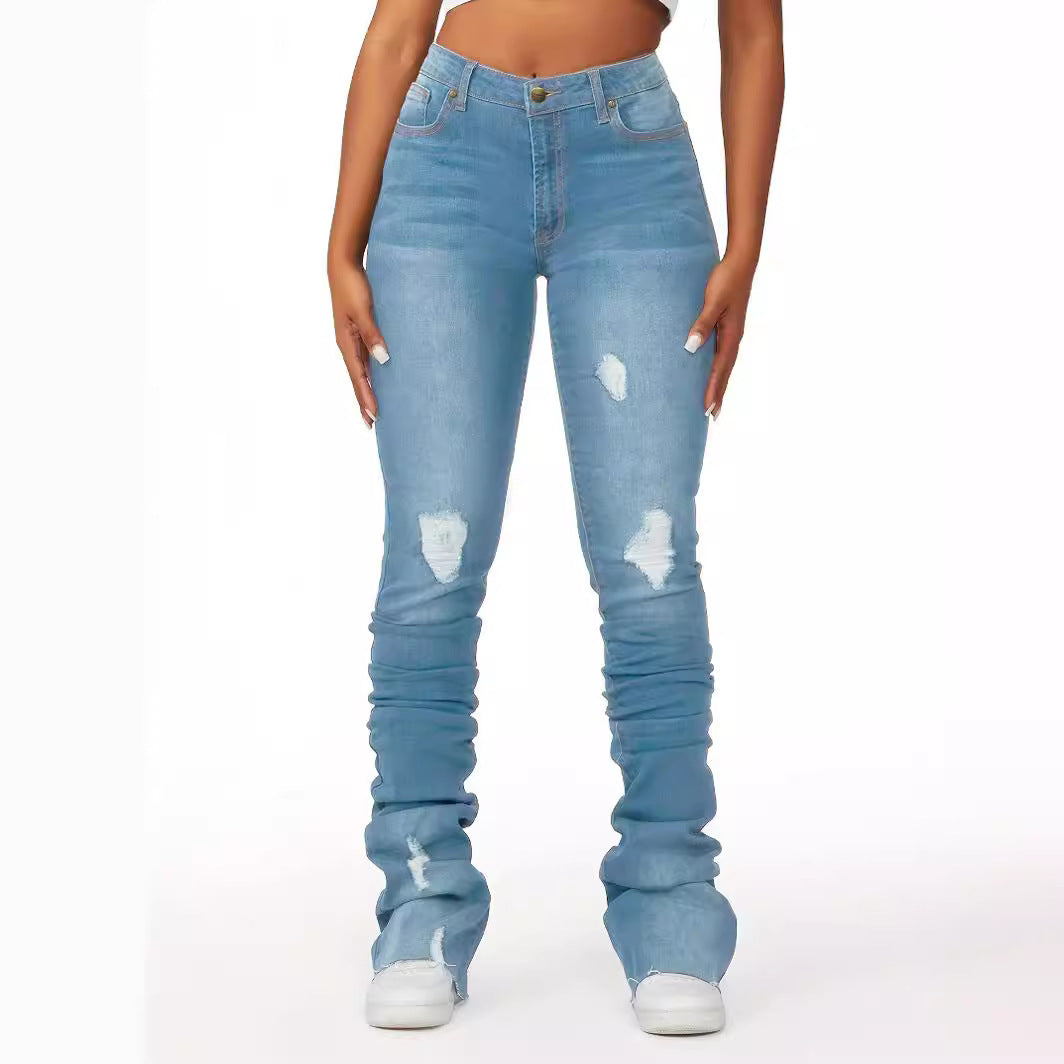 High Waist Women's Clothing Denim Bell-bottom Pants