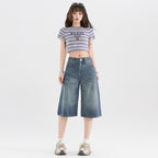 Women's American-style Retro High Street Denim Cropped Pants Summer