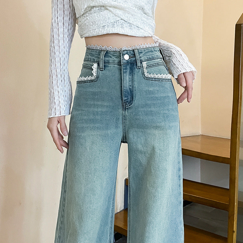 Women's Lace-trim Wide-leg Jeans