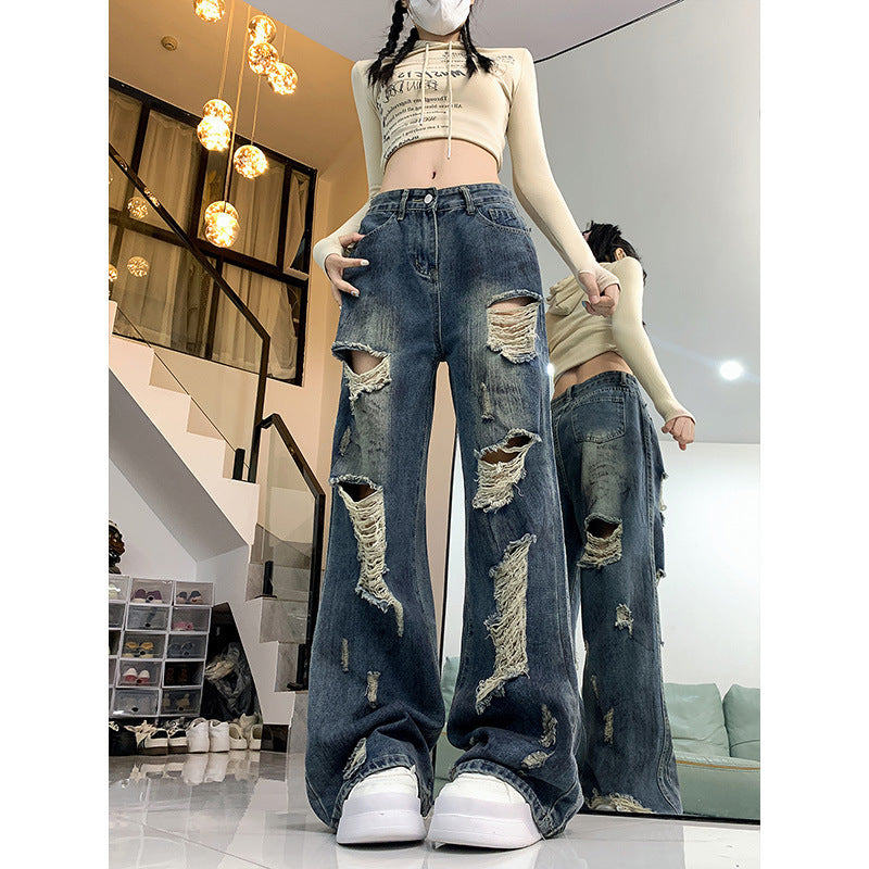 Ripped Lazy Loose Jeans For Women