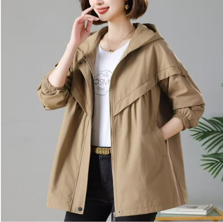 Casual Versatile Plus Size Loose Hooded Mid-length Jacket