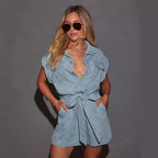 Street Hipster Loose-fitting Women's Cowboy Siamese Shorts